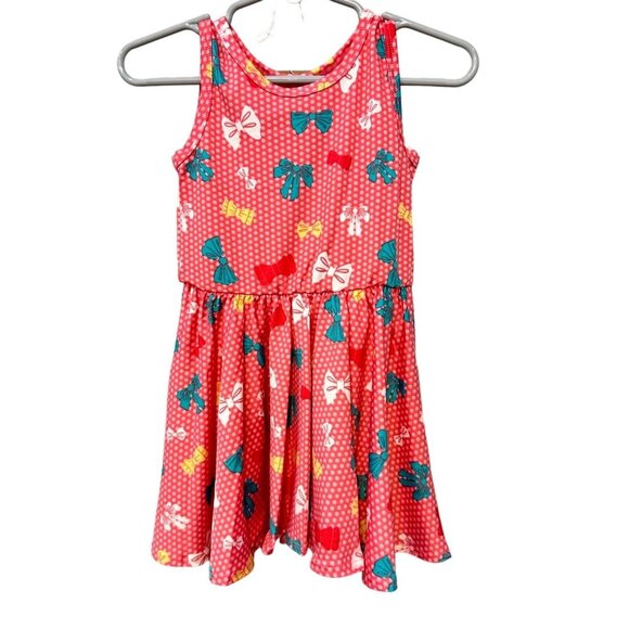 Dot Dot Smile Toddler Girls Bow Print Tank Dress Polka Dot 12/24 Pink Multicolor - Picture 1 of 4